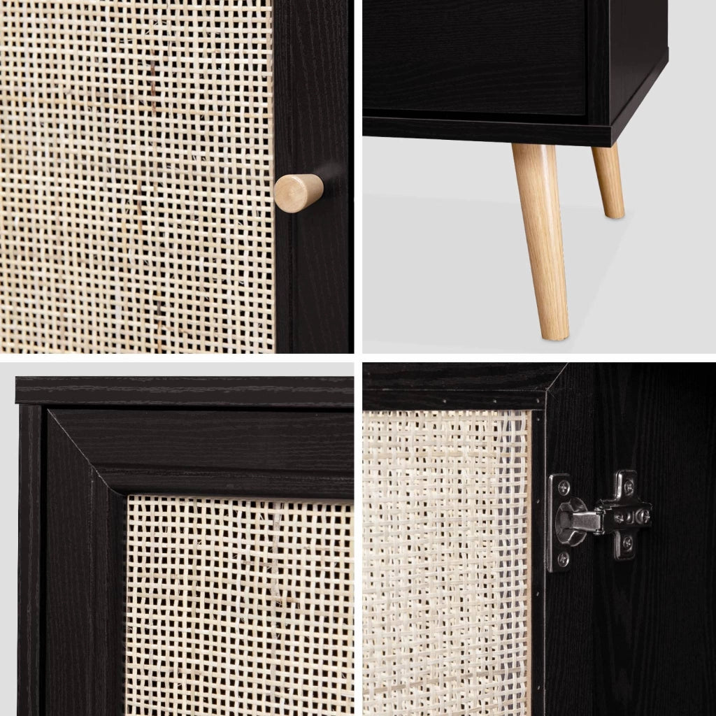 Credenza in cannage, 1 anta, 80cm, nero