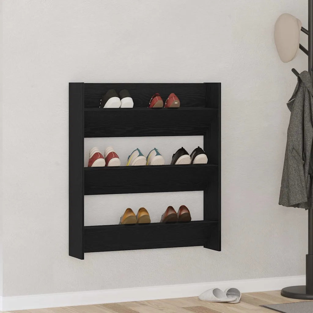 Mobile per scarpe-Scarpiera Rovere Nero 80 x 18 x 90 cm Legno multistrato