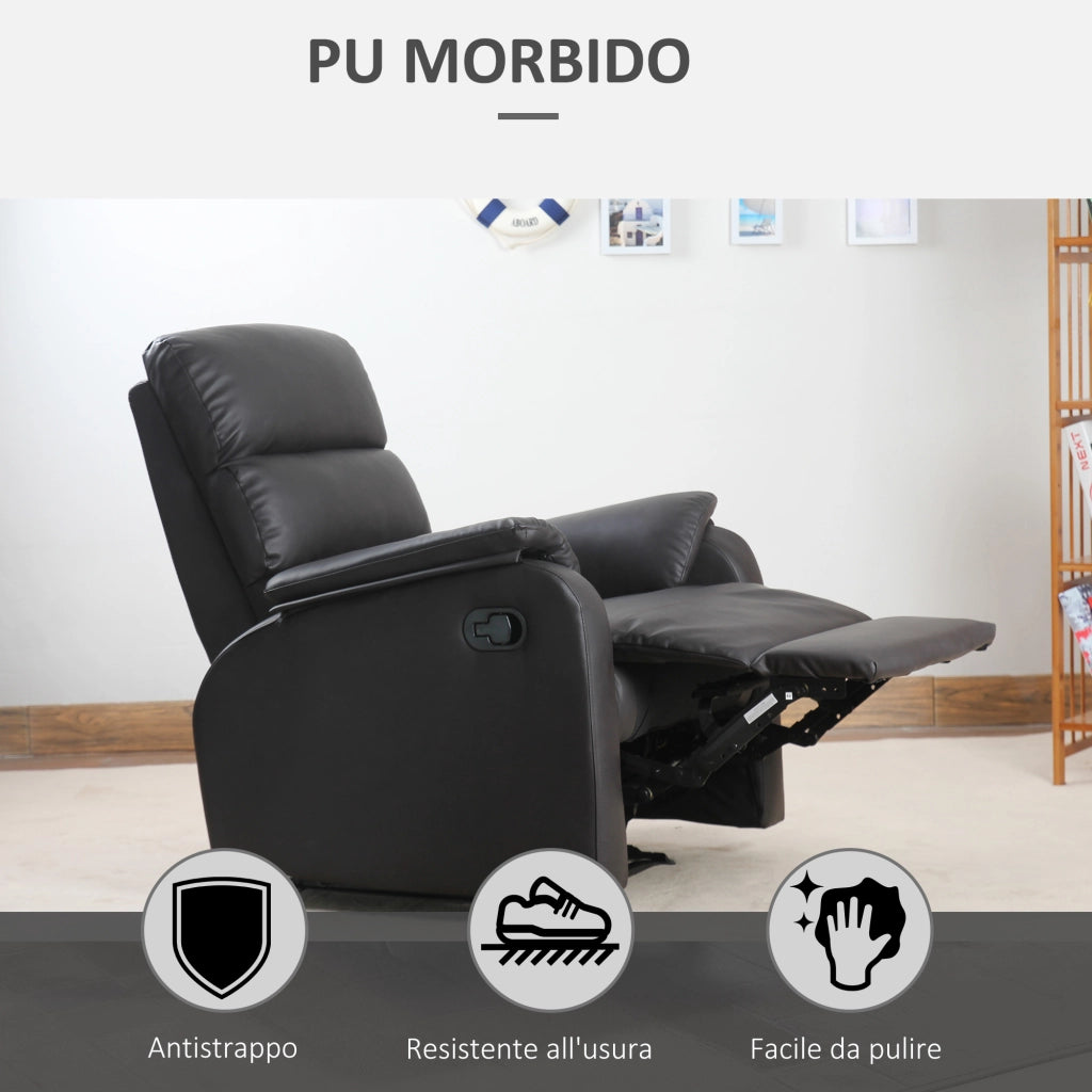 EasyComfort Poltrona Relax per Interni, Reclinabile Manualmente con Cuscino Imbottito, in Pelle PU e Acciaio, 75x92x99 cm, Marrone