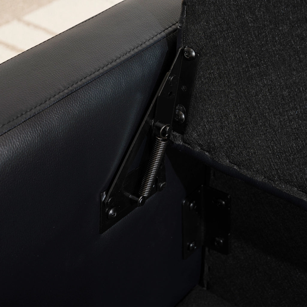 Panca contenitore rettangolare nera 122x45x47 cm imbottita con vano portaoggetti in PU