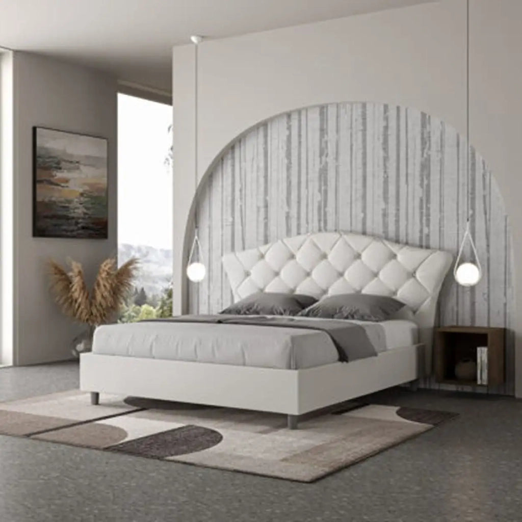 Letto matrimoniale con rete imbottito 160x210 similpelle bianco Langre