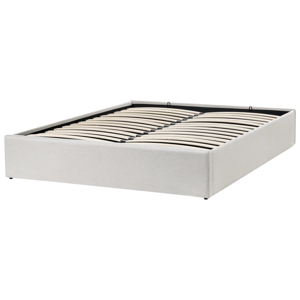 Letto matrimoniale con contenitore in tessuto beige chiaro 140 x 200 cm portaoggetti stile moderno