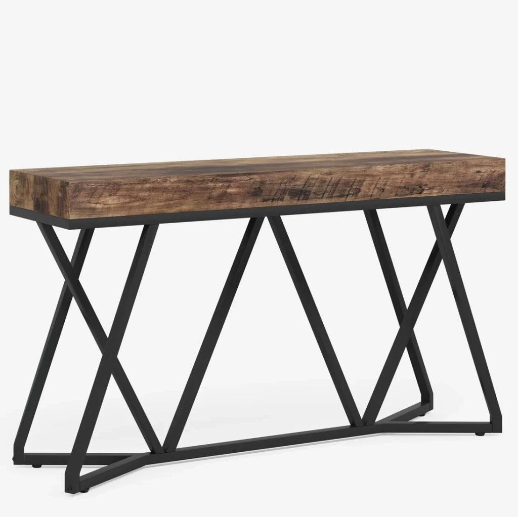 Tavolo consolle 140 x 30 cm in MDF e metallo nero/marrone rustico