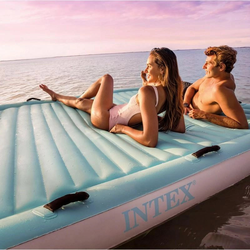 Intex 56289EU Water Lounge Materassino Gonfiabile 310x183x18 cm 8 Maniglie 4 Portabicchieri 400 Kg colore Blu