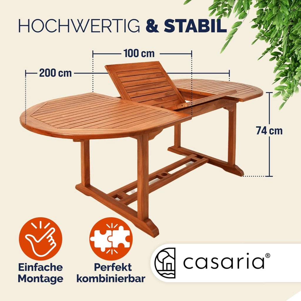 Casaria® Tavolo da Giardino Resistente Certificato FSC® Legno di Eucalipto 200x100cm Portata 160kg per Balcone Giardino Terrazza Balcone Esterno