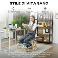 Sedia Inginocchiatoio Dondolante in Tessuto Effetto Lino e Legno di Betulla, 51x84x93 cm, Blu Scuro