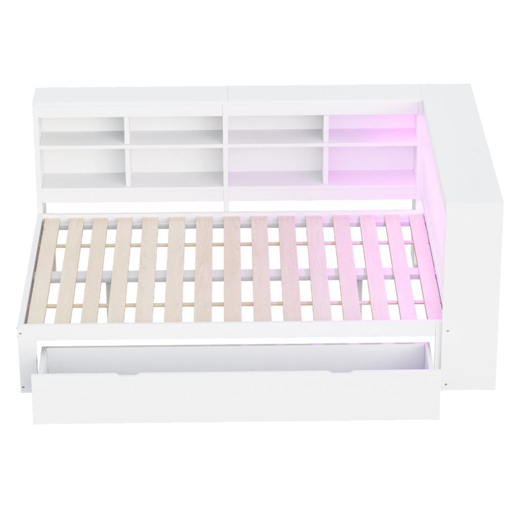 Letto matrimoniale multifunzionale in legno massiccio 140x200 cm con LED, USB e ampio spazio contenitore