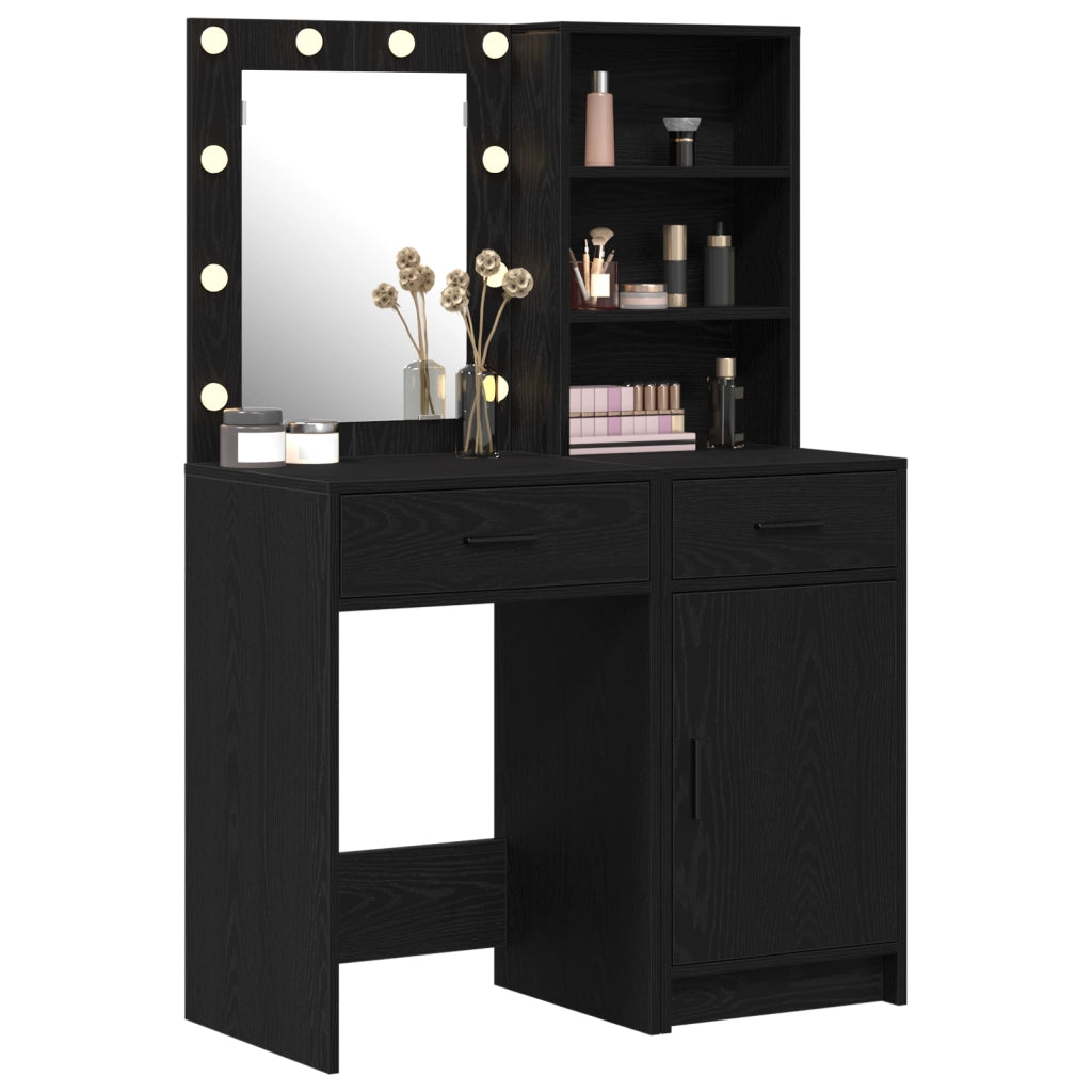 Set da toeletta in 2 pezzi con LED in legno ingegnerizzato nero
