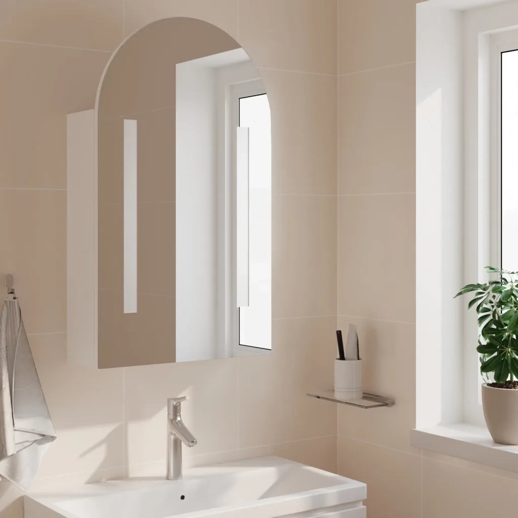 Armadietto Bagno | Armadio da bagno con Specchio e LED ad Arco Bianco 42x13x70 cm