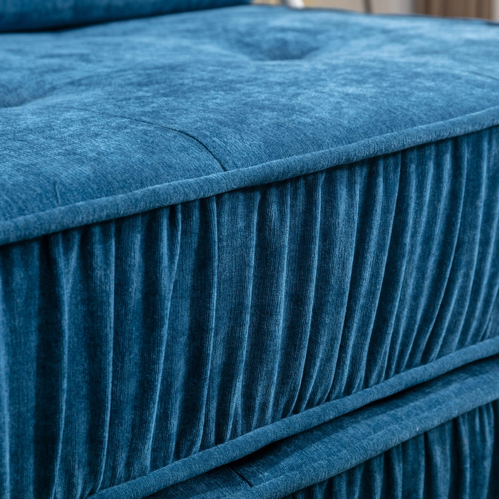 Divano letto modulare pieghevole 2 posti con funzione letto e cuscino schienale removibile in ciniglia blu