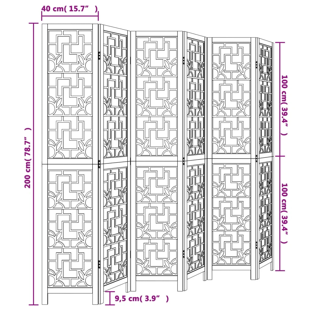 Divisorio Ambienti | Divider per stanze | Paravento 6 Pannelli Marrone Legno Massello Paulownia