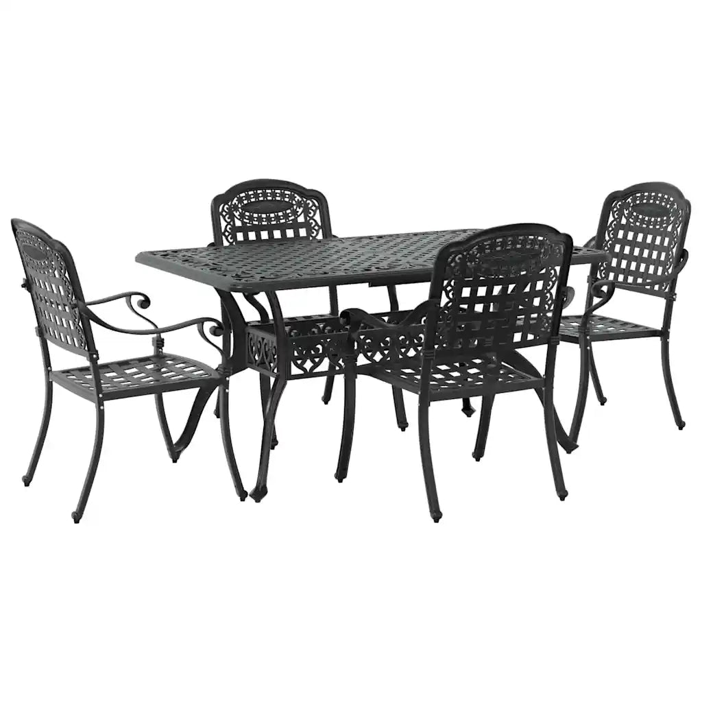 Set da Pranzo per Giardino 5 pcs Nero Alluminio