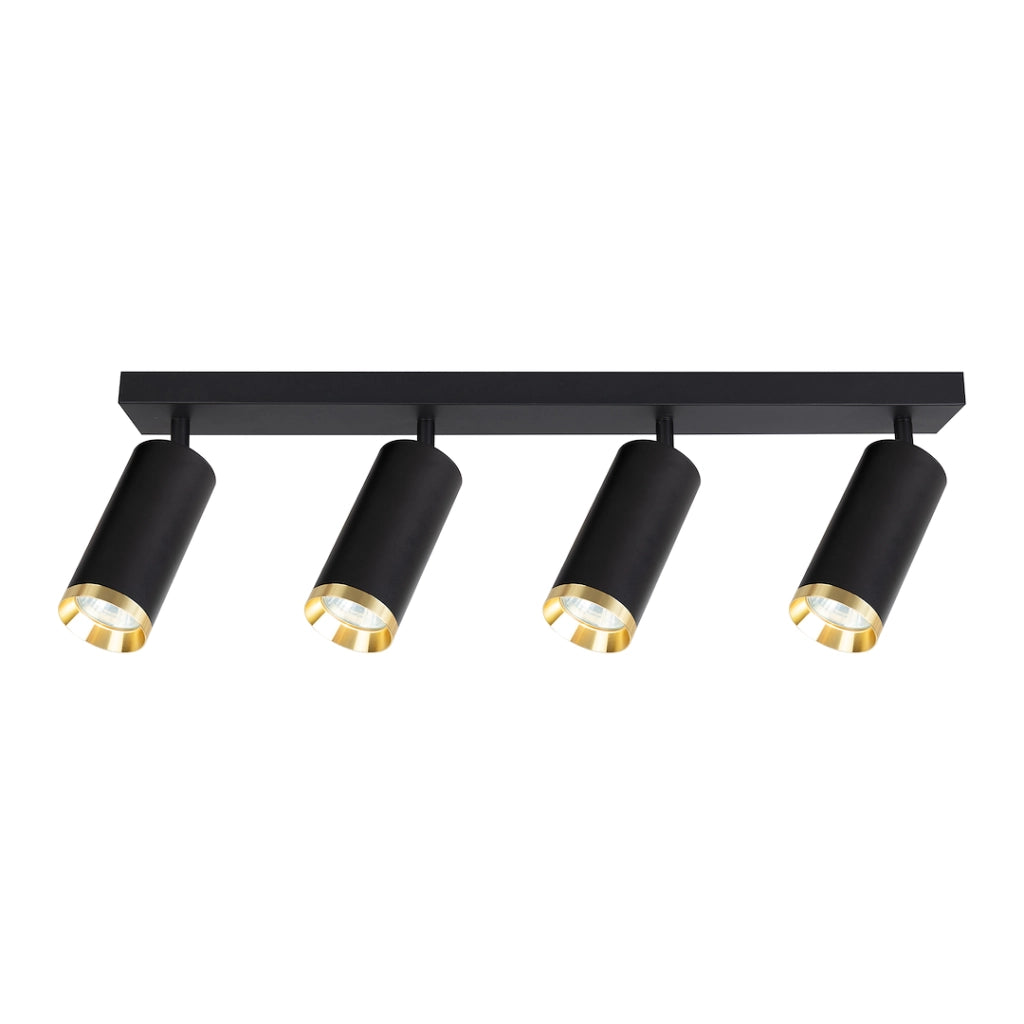 Plafoniera barra nera-oro 4 faretti GU10 Mica Milagro