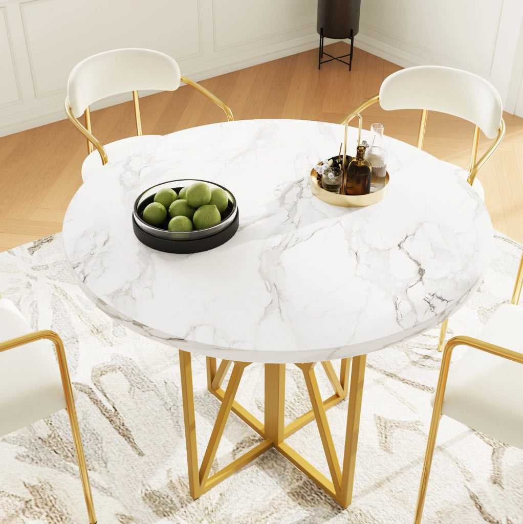 Tavolo da pranzo 80x80x76 cm con design elegante in MDF e metallo dorato