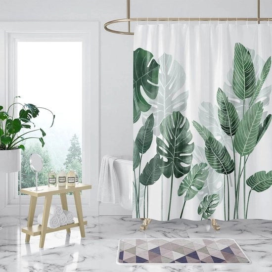 Douchegordino antischiumoso 120 x 180 cm foglie verdi piante impermeabile a acqua poliestere lavabile - anello per douchegordino Douchegordino
