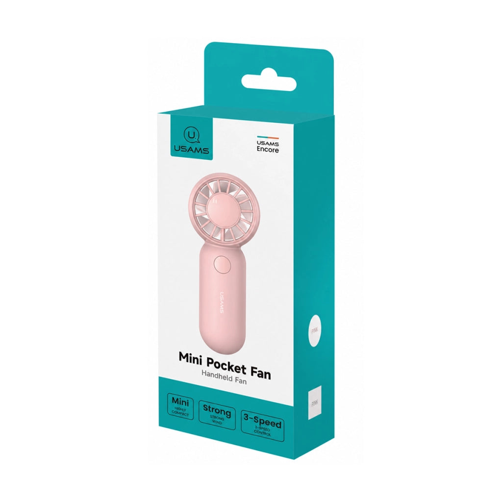 Mini Ventilatore Portatile 3 Velocità 500mAh Ricaricabile USB-C Compatto Rosa Usams