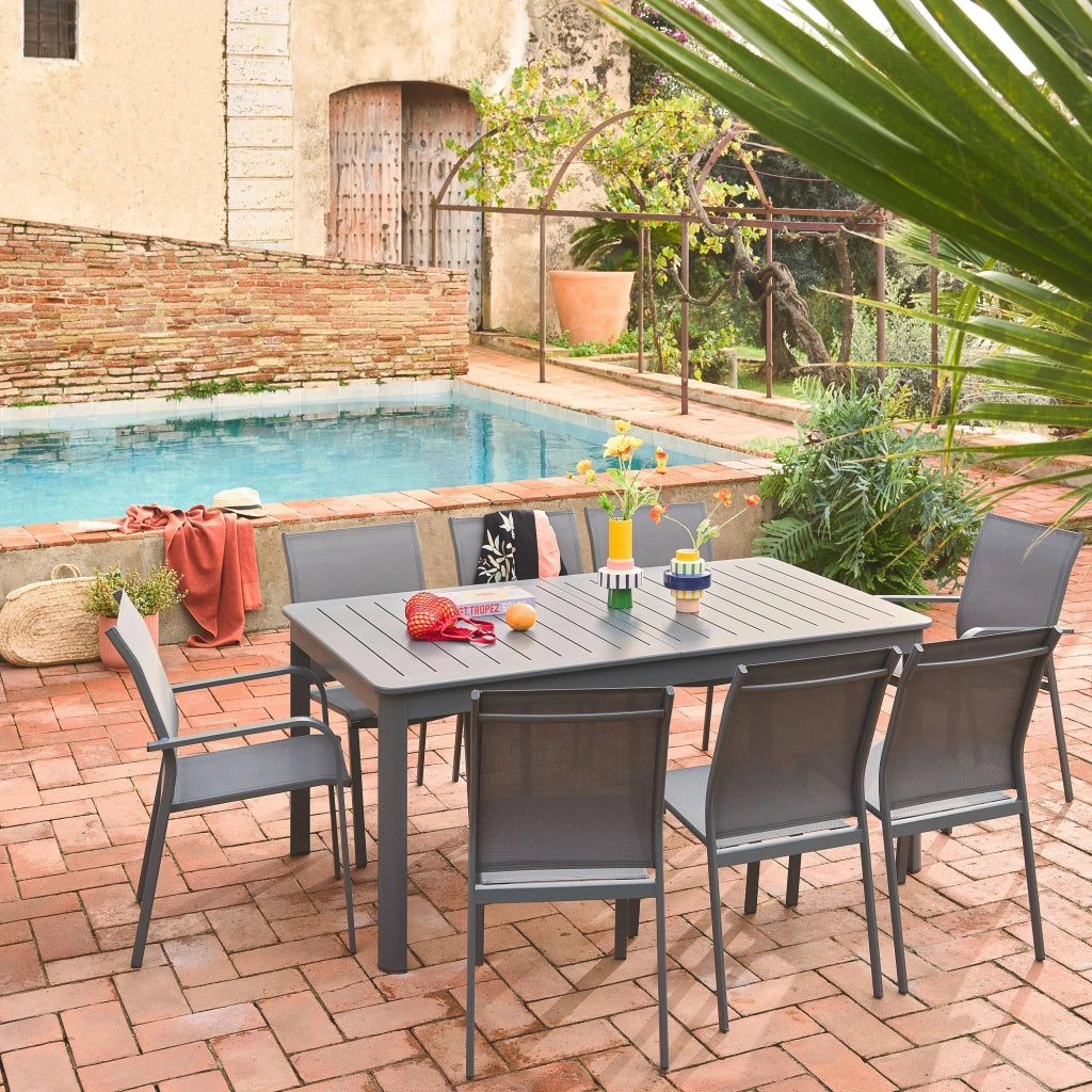 Set tavolo da giardino allungabile in alluminio con 8 sedie, antracite