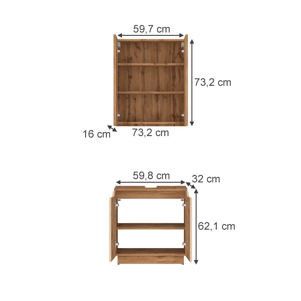 Vicco Set di mobili da bagno Rovere/cashmere a righe 2 parti