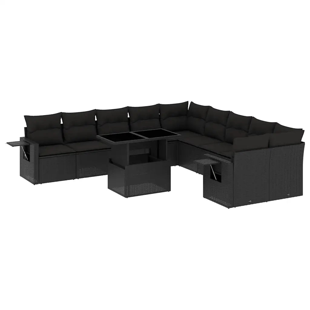 Set Divani da Giardino 11 pz con Cuscini in Polyrattan Nero