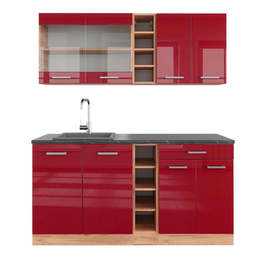 Vicco Cucina completa Rosso lucido/rovere dorato 160 cm , PL Antracite