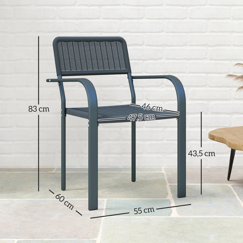 Set di 4 Sedie da Giardino Apilabili ¨C zephmum ¨C Grigio Scuro, Acciaio, 55x60x83 cm