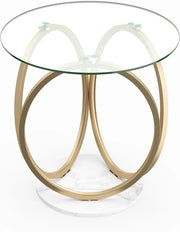 Tavolino da Salotto in Vetro, Tavolino da Caffè Rotondo con Struttura Geometrica ad Anello in Metallo Dorato a Forma di Cerchio, Tavolo Basso per Soggiorno, Ufficio e Studio
