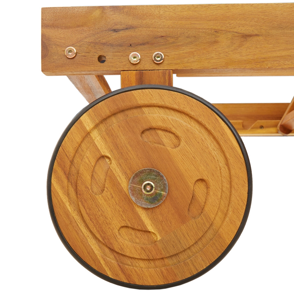 Sdraio con Ruote  2 pz con Tavolo e Cuscino in Legno Massello d'Acacia
