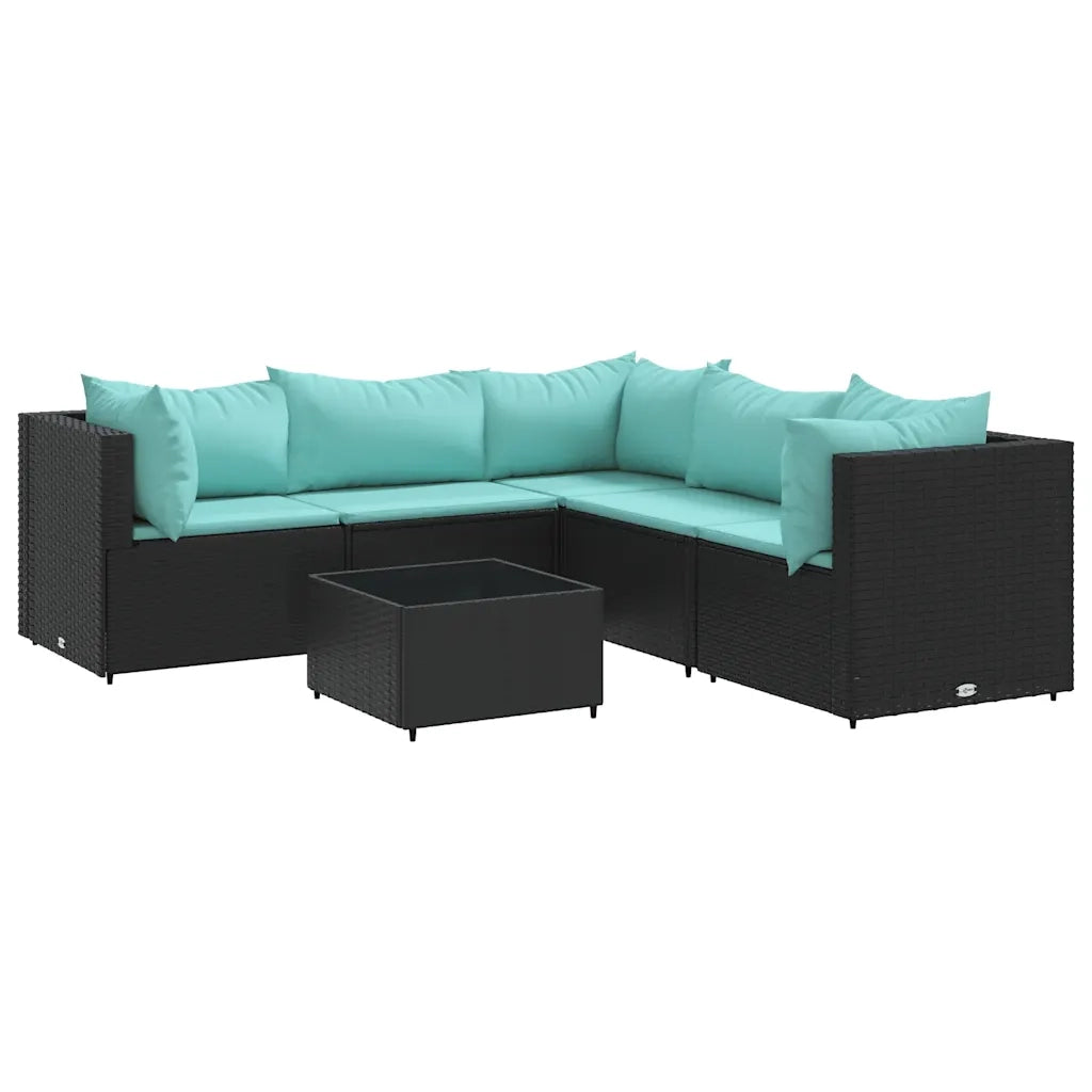 Set Mobili da Giardino 6 pz con Cuscini in Polyrattan Nero