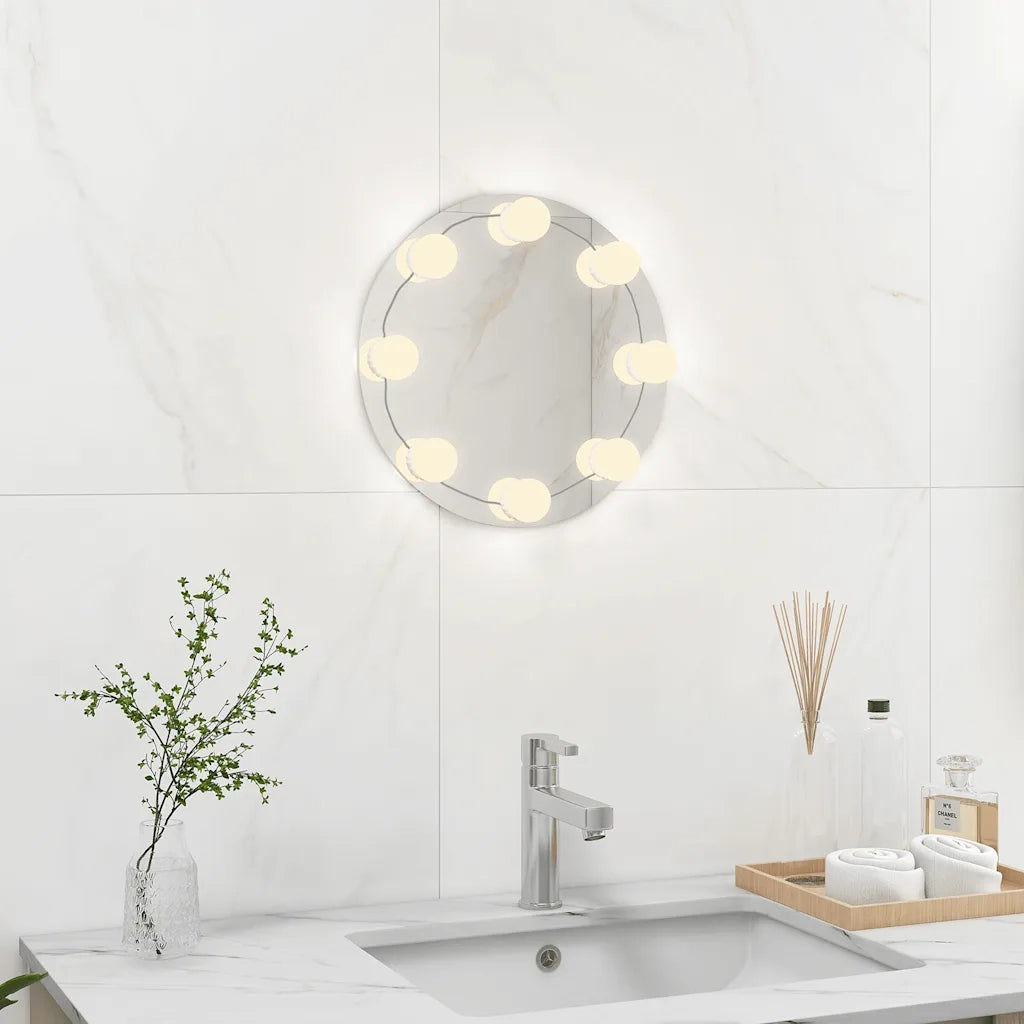 Specchio da Parete Rotondo Senza Cornice con Luci LED in Vetro 3078646
