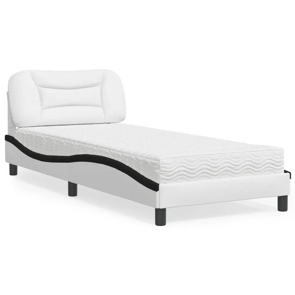 Letto con Materasso-Struttura Letto con Materasso Hvar Bianco e Nero 90x190 cm in Similpelle