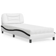 Letto con Materasso-Struttura Letto con Materasso Hvar Bianco e Nero 90x190 cm in Similpelle