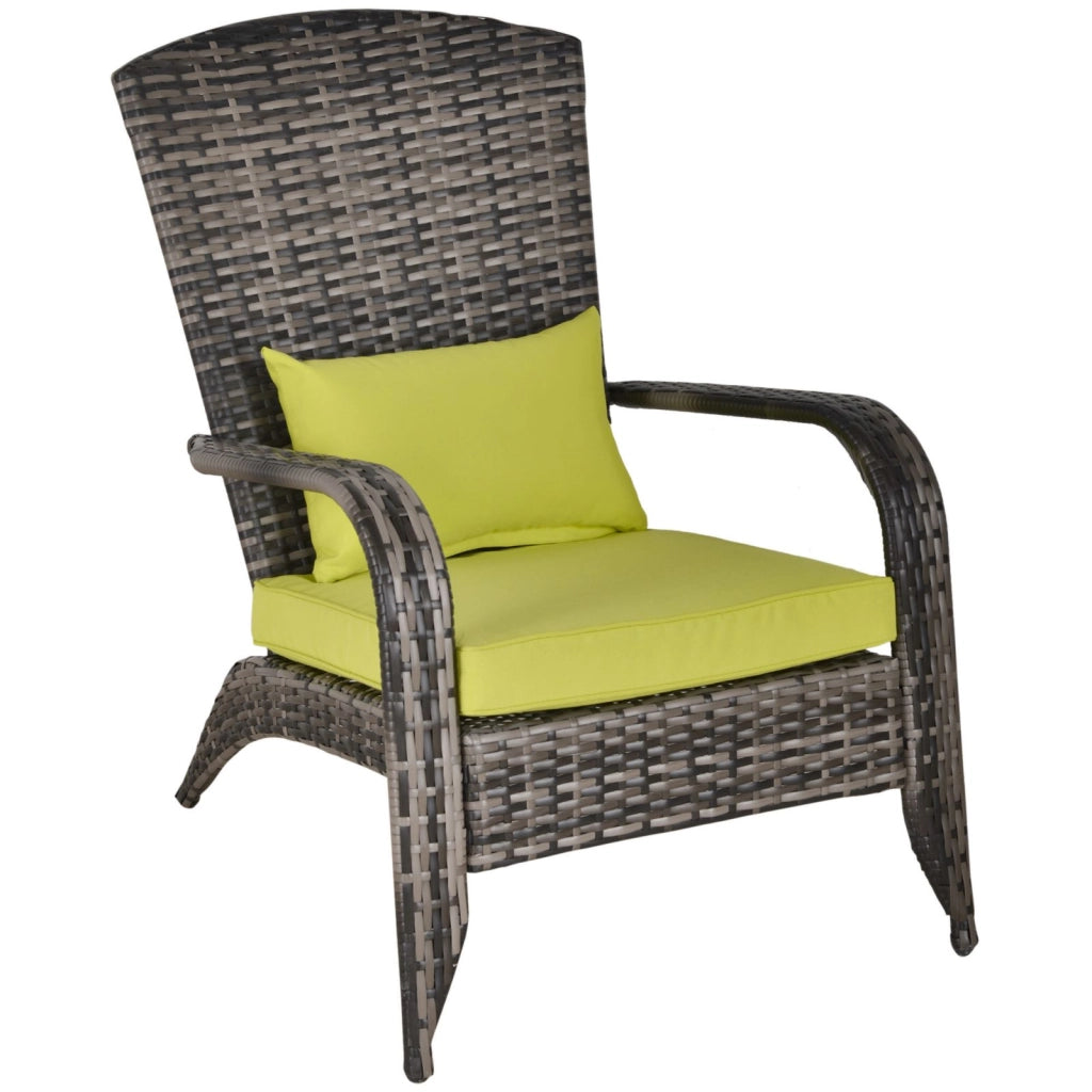 EasyComfort Sedia da Giardino Adironrack con Braccioli e Cuscini, Sedia in Rattan e Acciaio per Interni ed Esterni, 64x80x90 cm, Verde