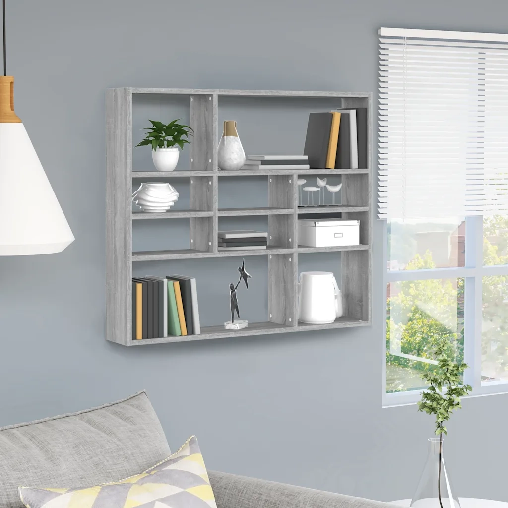Mensola a Muro | Mensola a parete Grigio Sonoma 90x16x78 cm in Legno Multistrato