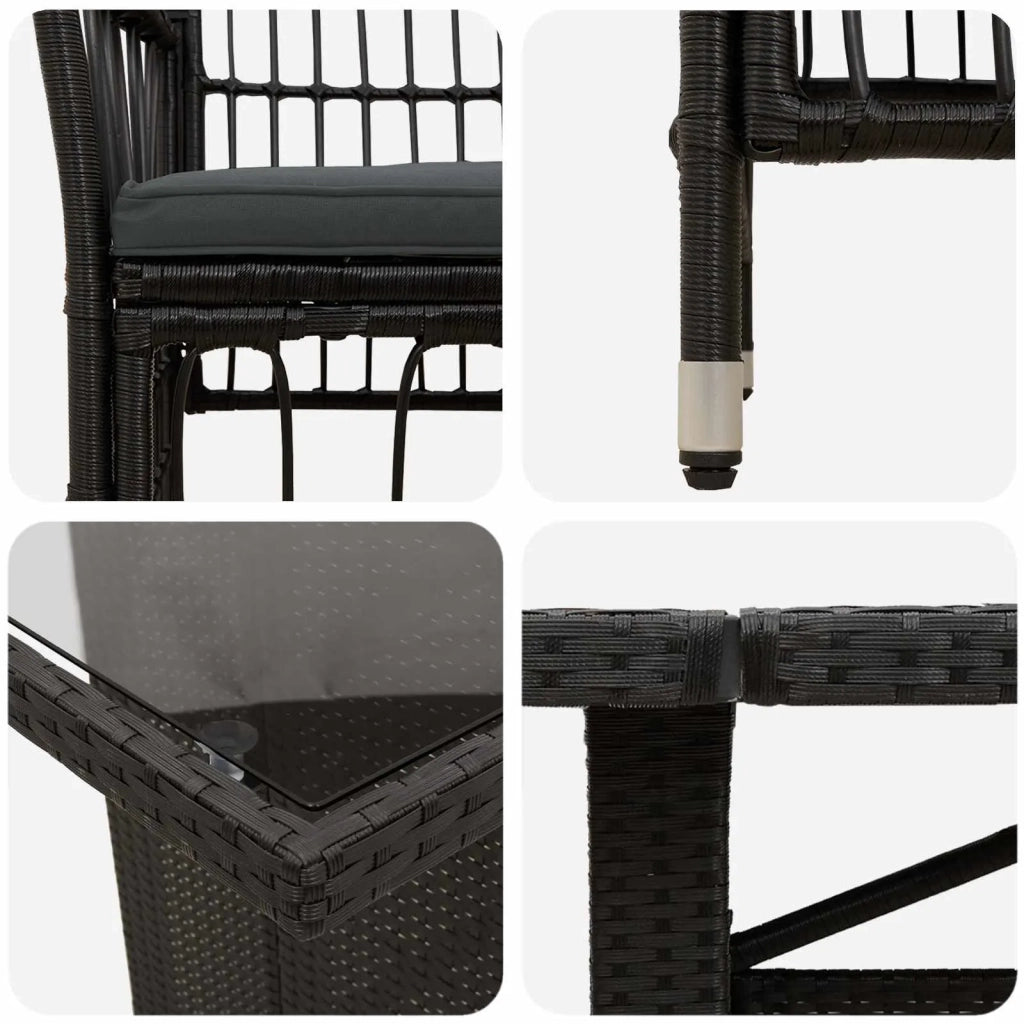 Set da pranzo per esterni 9 pz Nero polyrattan 3448944