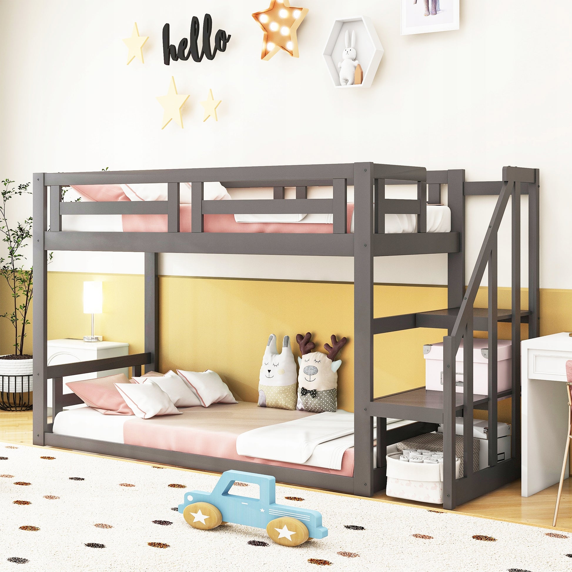 Letto a castello basso 90x200 - Xylo - Grigio senza materasso