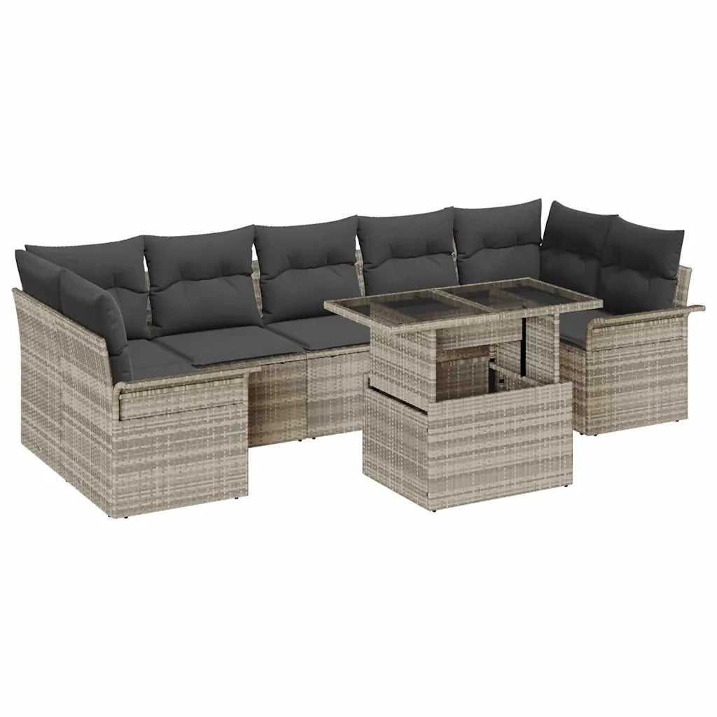 Set Divano da Giardino 8 pcs Grigio chiaro Poly Rattan
