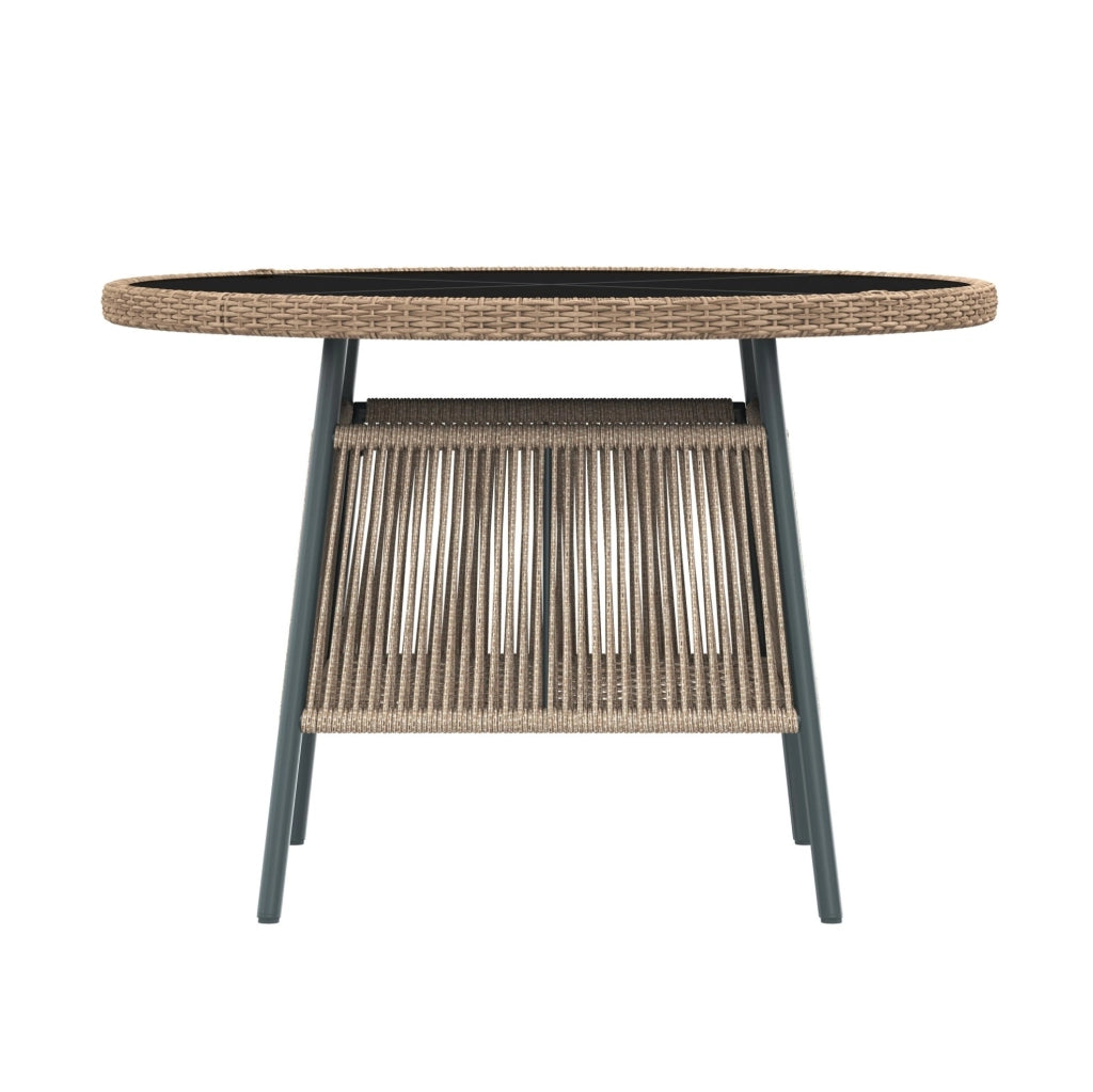 Set da giardino 5 pezzi con tavolo rotondo in vetro temperato e sedie in ferro; grigio