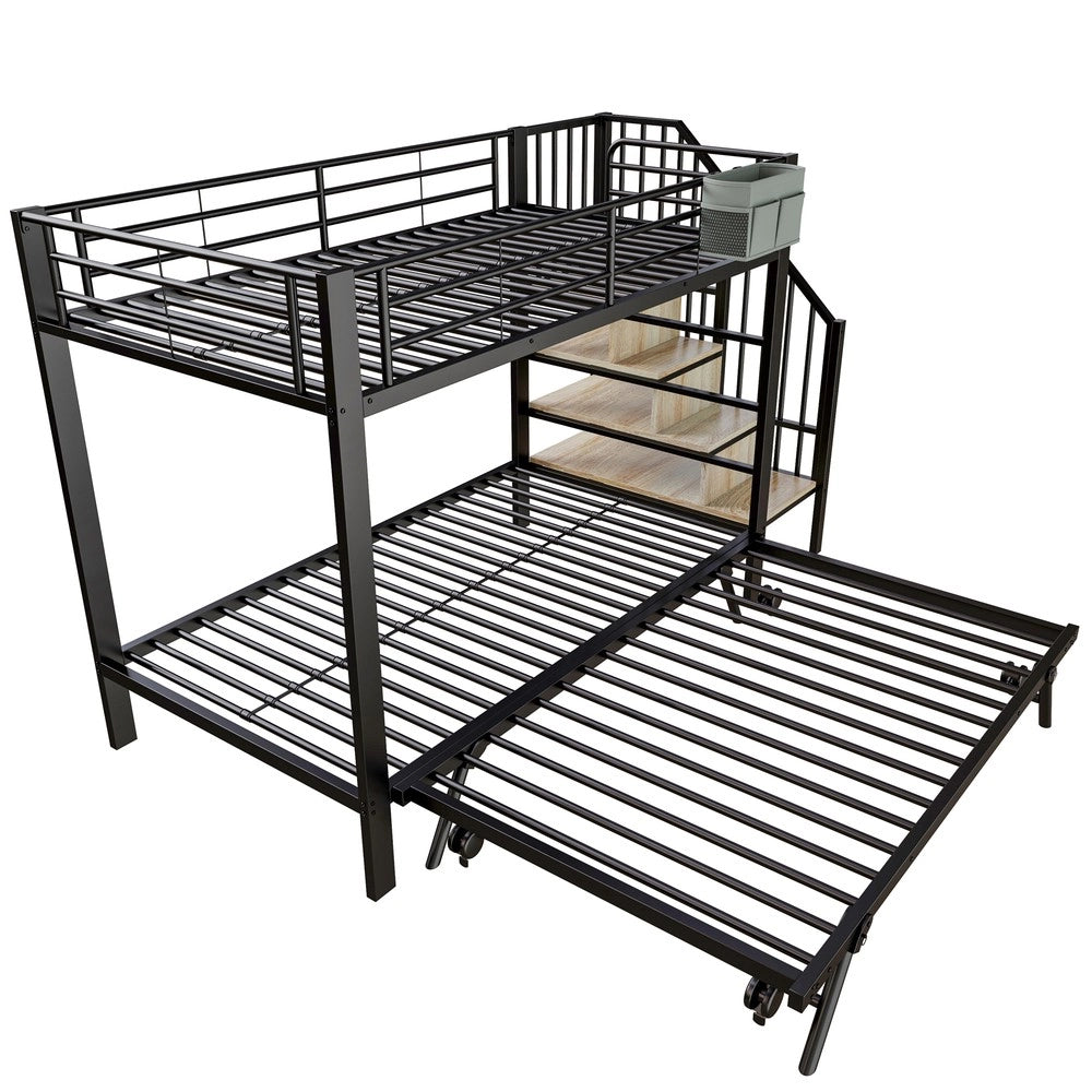 Letto a Castello con Scaletta e Contenitore ¨C Xylo ¨C Metallo Nero 90x200 / 180x200