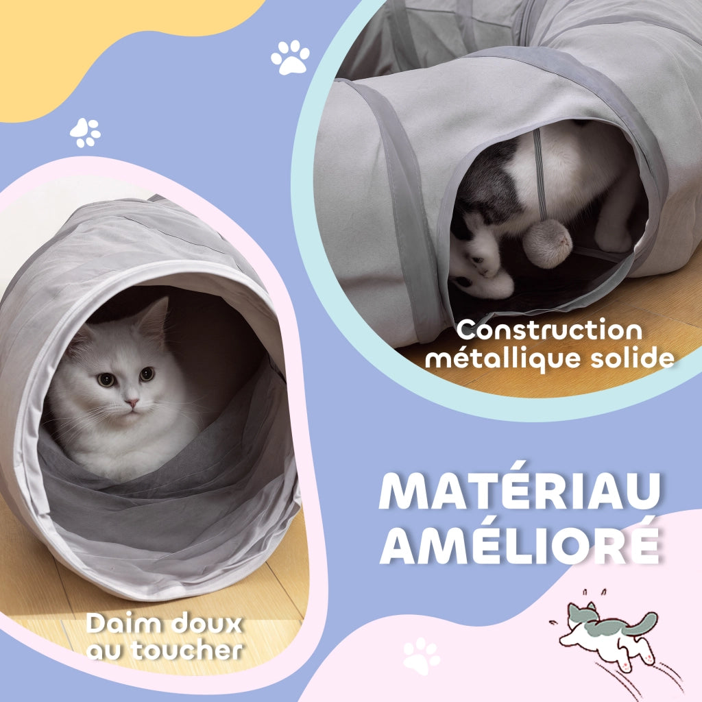 Tunnel per gatti pieghevole con cuscino ¨C Xylo ¨C grigio ? 90 x 27 cm