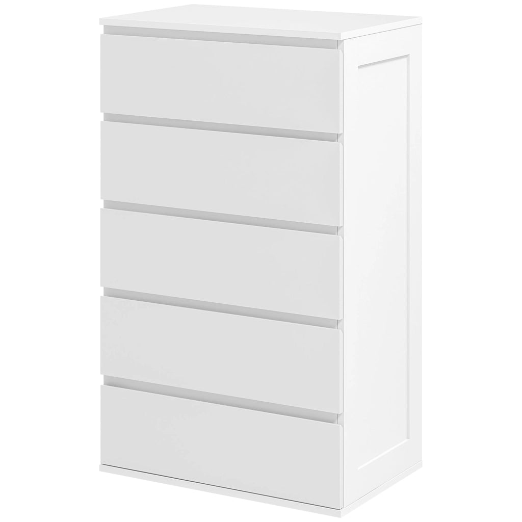 Cassettiera 5 Cassetti  con Maniglie Scanalate 60x38x100 cm in Legno Bianco