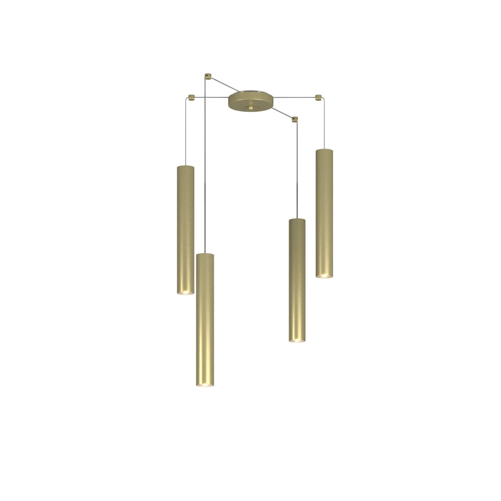 Lampadario Industrial-Minimal Xeana Metallo Ottone 4 Luci Gu10