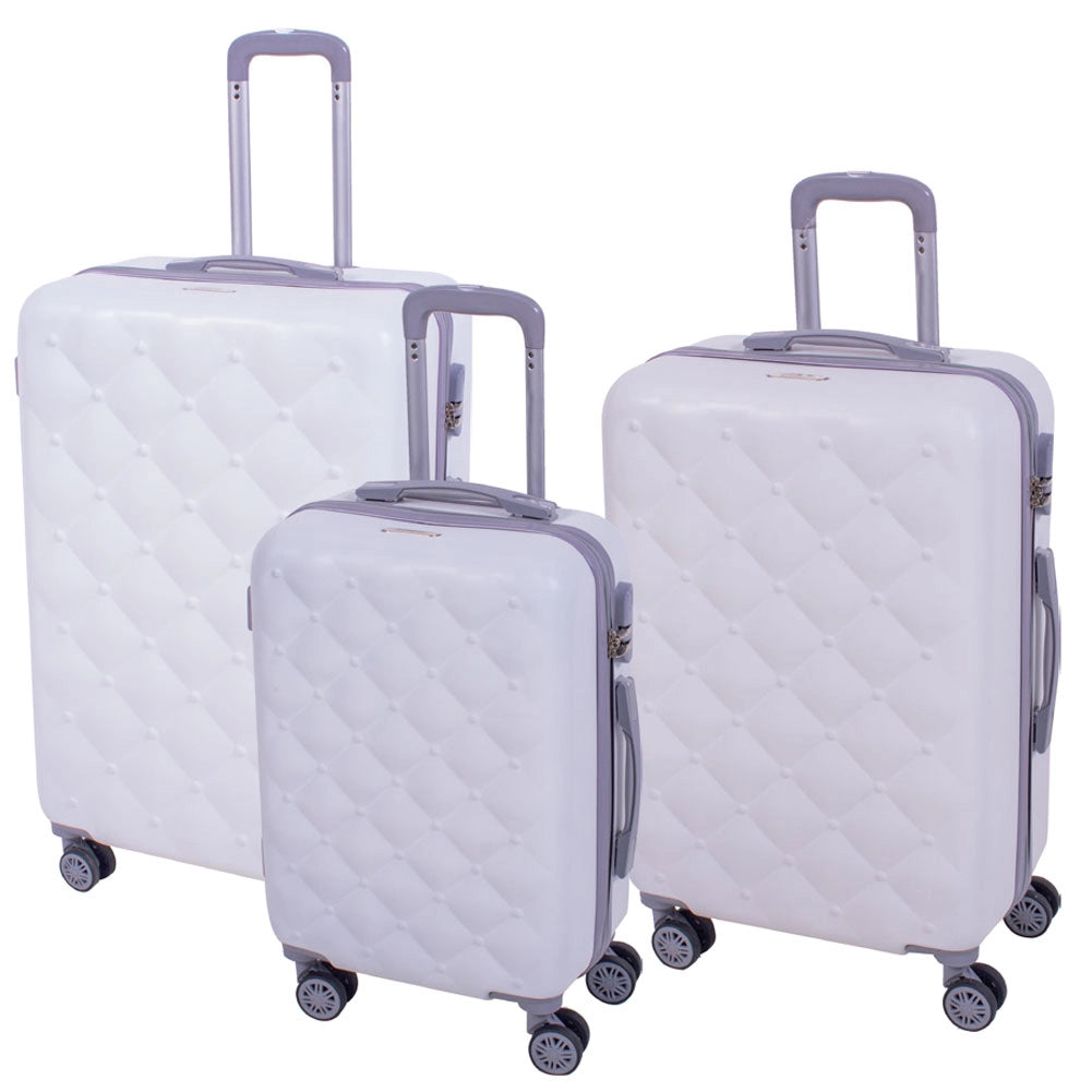 Set 3 Valigie Rigide Effetto Matelassé con Ruote Easy Roll Trolley Bagaglio da Viaggio Bianco e Grigio