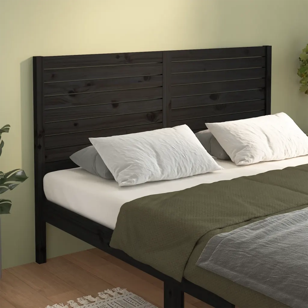 Testiera | Testata per Letto Nera 156x4x100 cm in Legno Massello di Pino