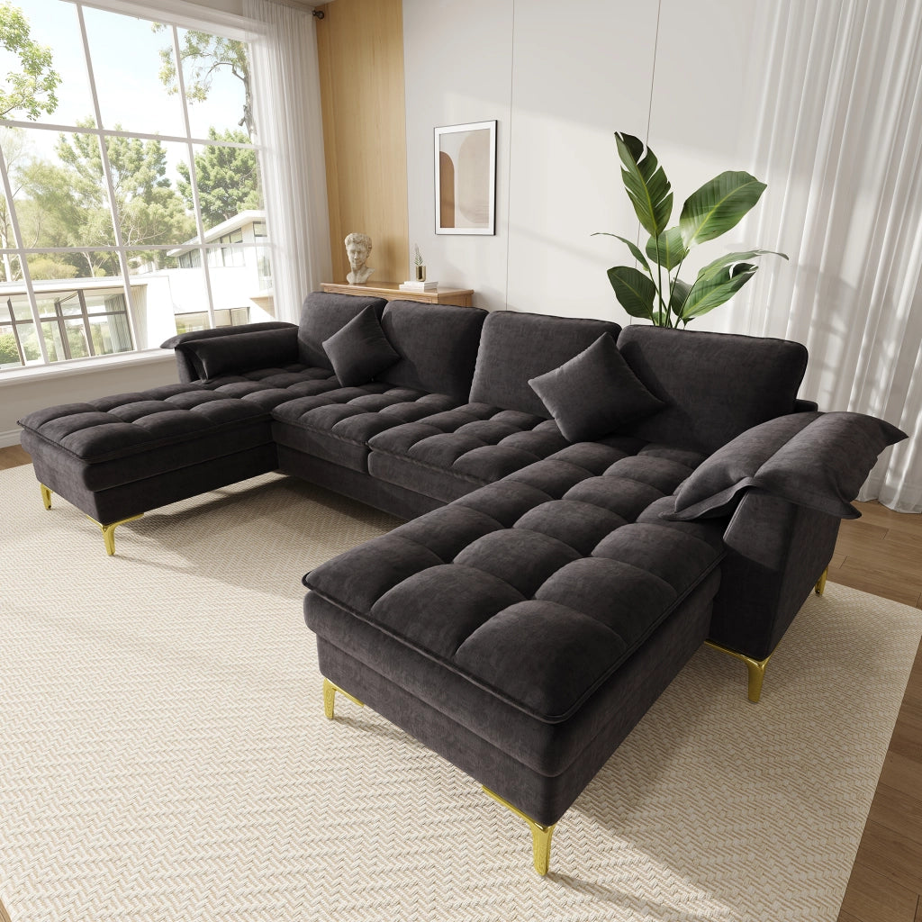 DIVANO A U Modulare 262x134x86 cm Chenille Nero