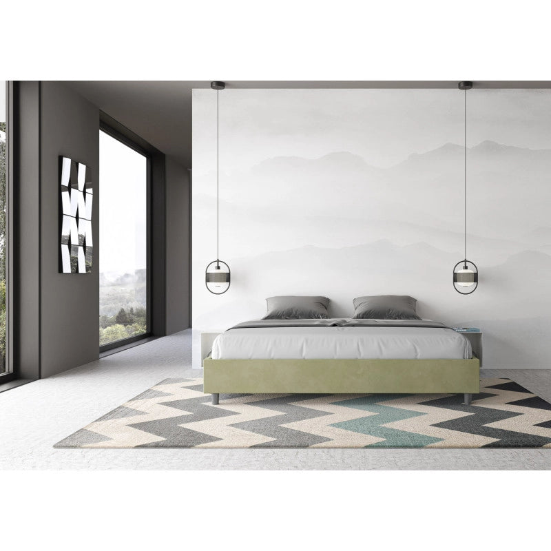 Letto imbottito Matrimoniale 190x190 cm Azelia - Contenitore,Microfibra,Tè verde