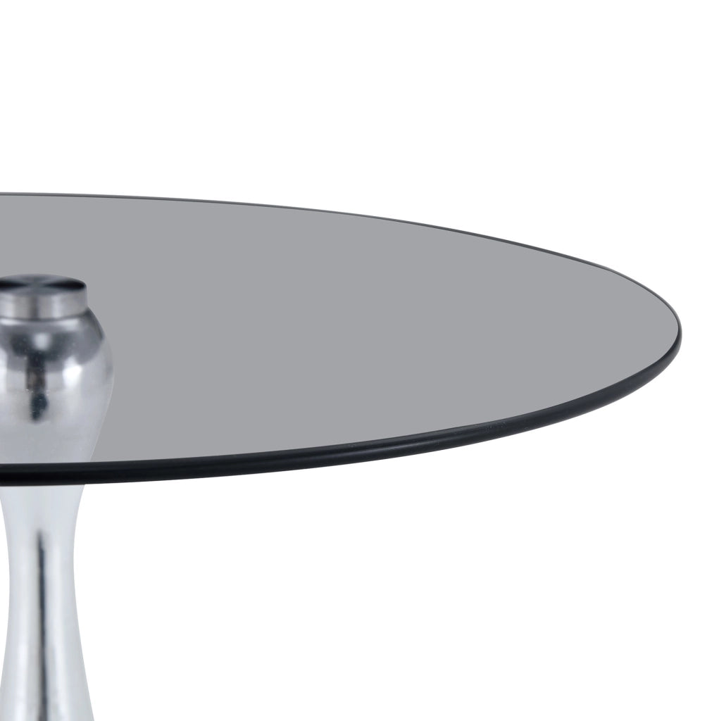 Tavolino rotondo in vetro temperato e metallo; ? 50 cm; argento