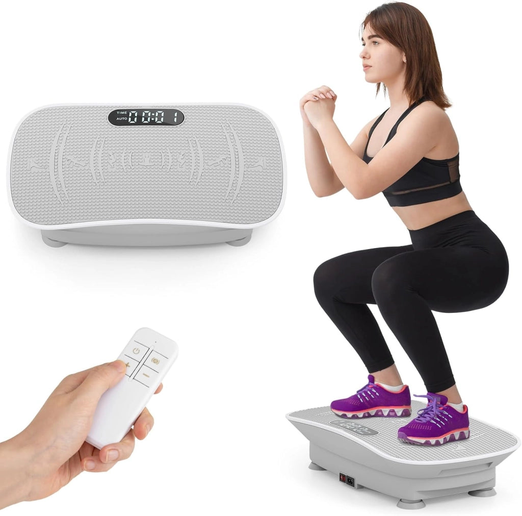 Pedana Vibrante Dimagrante, Piastra Vibrante con 10 Livelli di Vibrazione e Timer, Schermo, Telecomando, Superficie Antiscivolo e 4 Ventose, Allenamento Modellamento Muscolare