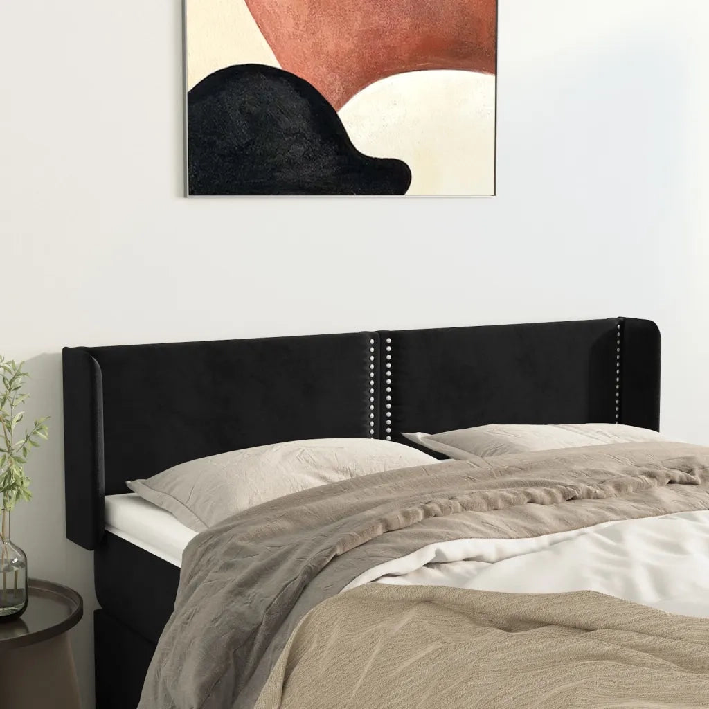 Testiera ad Orecchio Nera 147x16x78/88 cm in Velluto 3118678