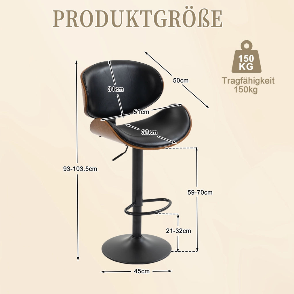 Sgabello da bar girevole regolabile in PU nero