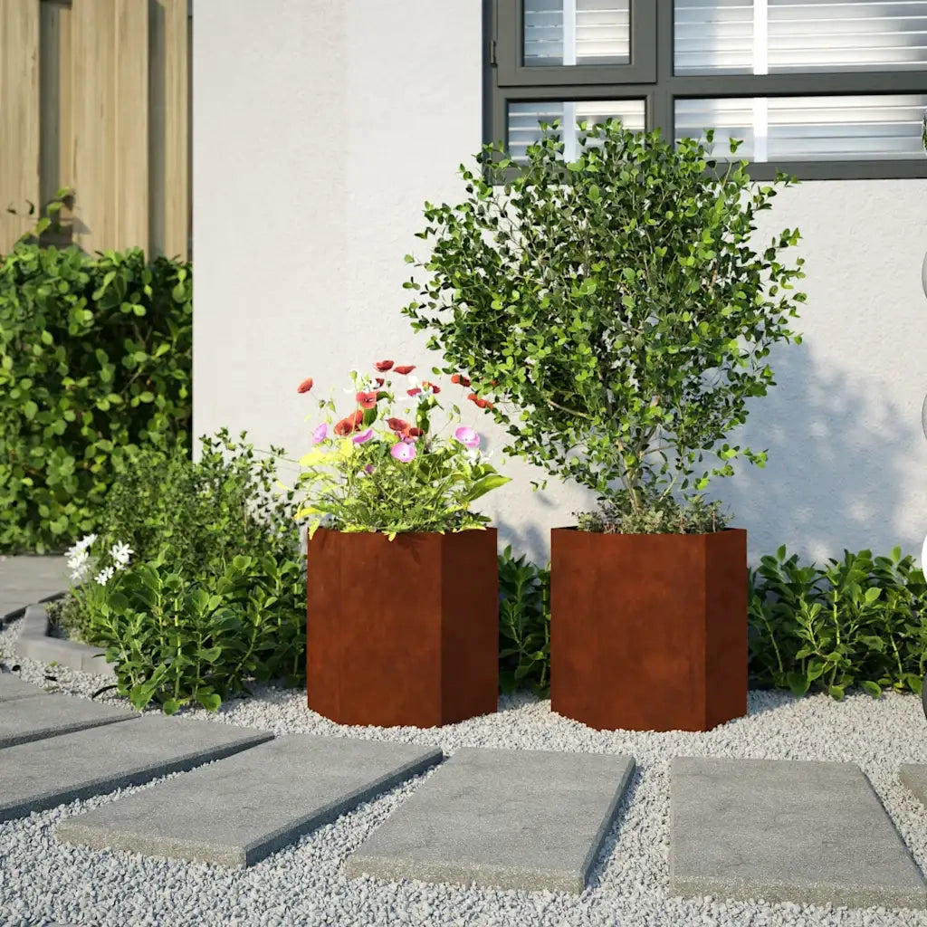 vidaXL Fioriere da Giardino 2 pz Esagono 46x40x45 cm in acciaio corten